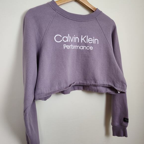 CALVIN KLEIN PERFORMANCE CROPPED SWEATSHIRT SMALL PULLOVER LONG SLEEVES PURPLE - Picture 4 of 14